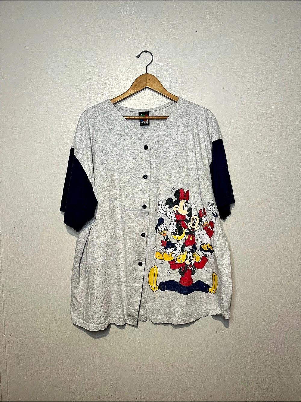 Vtg 90s Mickey Unlimited Disney Mickey & Friends Gray Navy Baseball T-Shirt 2x